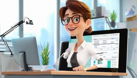 a pixar style character of an office worker at a tech services company focusing on skill and experience tracking to improve project outcomes-1